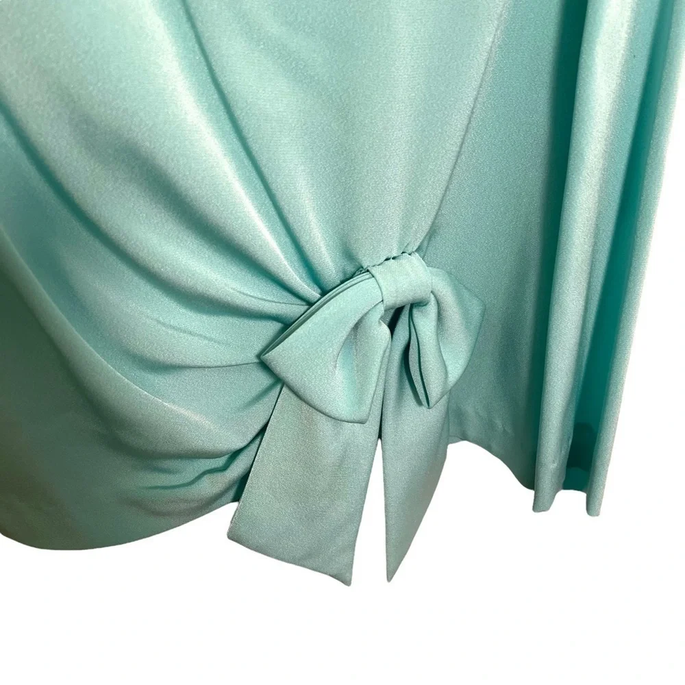 Vintage Don Elliot Womens Size 10 Skirt Set Teal Bow Detail Long Sleeve Crewneck